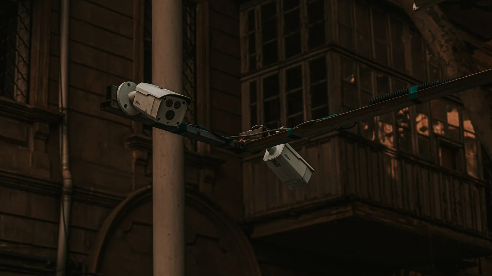 Street pole with public surveillance camera